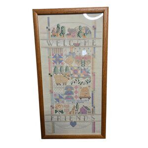 Vintage Cross Stitch Wall Art Welcome Sheep Duck Farm